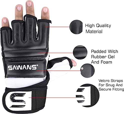 SAWANS Guantes de boxeo para saco de boxeo, karate, artes marciales, artes marciales, lucha, muay thai (negro, mediano)