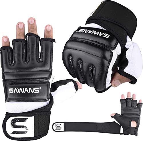 SAWANS Guantes de boxeo para saco de boxeo, karate, artes marciales, artes marciales, lucha, muay thai (negro, mediano)