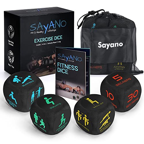 Sayano - 4 Dados de Ejercicio/Dados de Fitness para el hogar y al Aire Libre/Entrenamiento + Bolsa + Instrucciones