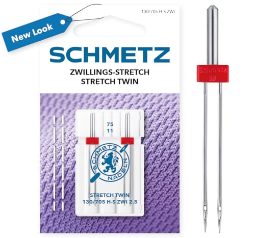 SCHMETZ - Aguja para máquinas de coser | 2 Aguja Gemela Stretch 2,5/75 | 130/705 H-S ZWI NE 2,5 | Indicada para todas las máquinas de coser domésticas que cuenten con función zigzag