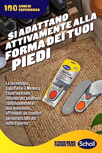 Scholl Liquiflex - Plantillas ajustables antiolor de espuma viscoelástica con tecnología 5 en 1 para zapatos de trabajo, botas y zapatos de seguridad, talla L (41-46.5)