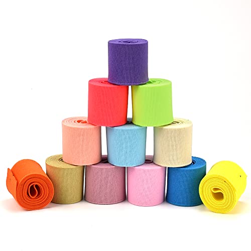 SCHYIDA 12 Piezas Cintas Elásticas para Costura de 12 Colores Goma Elástica de Costura de 4 cm Banda Elástica para Costura Ancha con Alta Elasticidad Cinta Elástica para Coser Manualidades