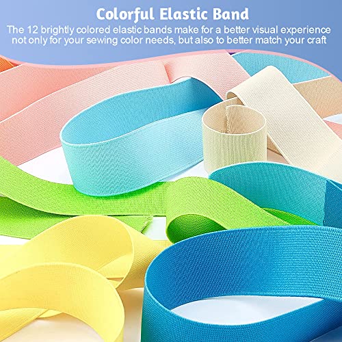 SCHYIDA 12 Piezas Cintas Elásticas para Costura de 12 Colores Goma Elástica de Costura de 4 cm Banda Elástica para Costura Ancha con Alta Elasticidad Cinta Elástica para Coser Manualidades