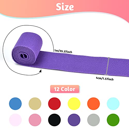 SCHYIDA 12 Piezas Cintas Elásticas para Costura de 4 cm Goma Elástica de Costura de 1 m de 12 Colores Banda Elástica para Costura Ancha con Alta Elasticidad Cinta Elástica para Coser Manualidades