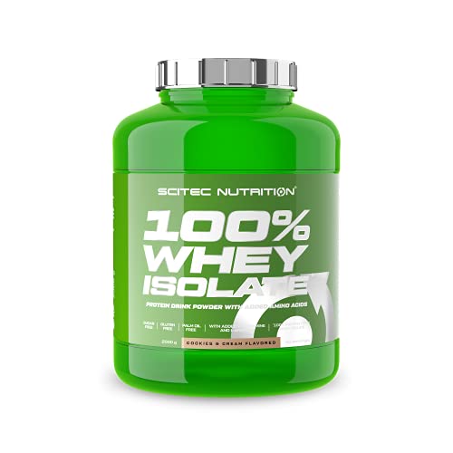 Scitec Nutrition 100% Whey Isolate, Polvo aislado de proteína de suero, l-glutamina, l-arginina con edulcorantes, sin azúcares, sin gluten, sin aceite de palma, 2 kg, Cookies & Cream