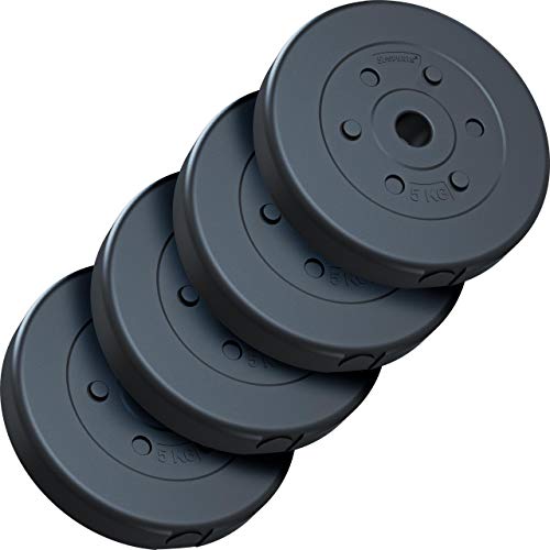 ScSPORTS® Juego de Discos de Pesas – 20 kg, Platos 4 x 5 kg, 30/31 mm, Plásticos, Respetuoso con el Suelo, Silencioso, Negro - Set de Discos de Peso, Musculación, Fitness