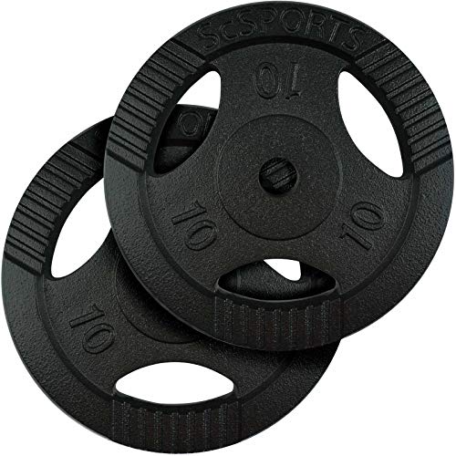 ScSPORTS® Juego de discos de pesas, 4 discos de 0,5/1,25/2,5/5 kg, 2 discos de 10/15 kg, 1 x 20 kg, 31 mm, hierro fundido, Tri-Grip, martillo de martillo, color negro – Juego de discos de peso (20 kg