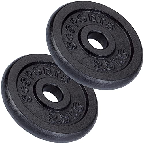 ScSPORTS® Juego de Discos de Pesas - 5 kg, Discos 2 x 2,5 kg, 30/31 mm, Hierro Fundido, Negro - Set de Discos de Peso, para Mancuernas y Barbell, Gimnasio, Halterofilia, Musculación, Fitness