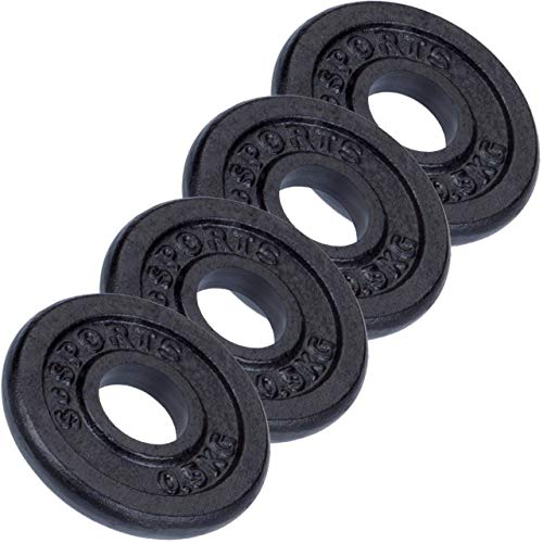 ScSPORTS® Juego de Platos de Pesas - 2 kg (4 x 0.5 kg), Hierro Fundido, Ø 30/31 mm, Negro – Set de Discos de Pesas para Mancuernas, para Gimnasio en Casa, Fitness, Musculación