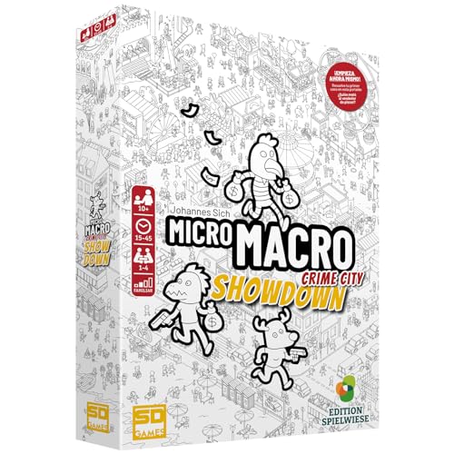 SD GAMES Micro Macro Showdown - Juego Detectives para Resolver Crímenes de la Ciudad Crime City, 120 Cartas con 16 Casos Intrigantes, 1 a 4 Jugadores Recomendado a Partir de 10 Años