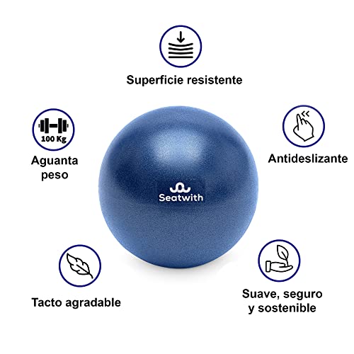 Seatwith Pelota Pilates Pequeña de 23 cm - Bola de Ejercicios con Bolsa de Viaje + PDF de Instrucciones - para Principiantes y Expertos - Mini Pelota Pilates, Softball Pilates pequeña