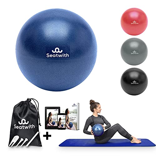 Seatwith Pelota Pilates Pequeña de 23 cm - Bola de Ejercicios con Bolsa de Viaje + PDF de Instrucciones - para Principiantes y Expertos - Mini Pelota Pilates, Softball Pilates pequeña