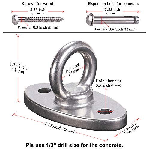 SELEWARE Innovador 450KG Capacidad SUS304 de Acero Inoxidable Heavy Duty Anclaje de Techo, Soporte de Montaje en Pared para Correas de suspensión, Anillos de Gimnasia, Columpios y Hamaca de Yoga