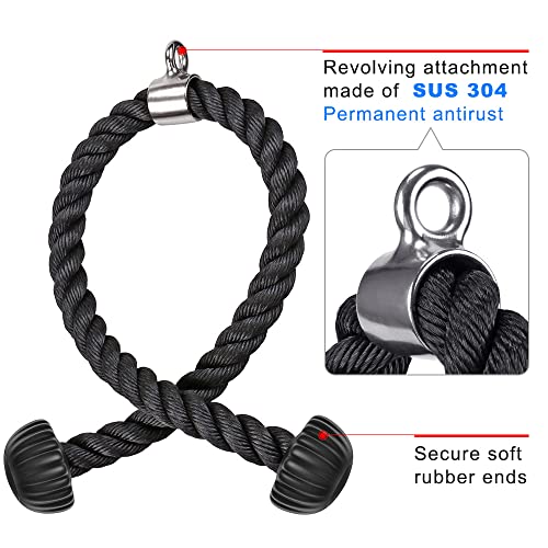 SELEWARE Máquinas de Cable de Cuerda para tríceps, Accesorios para Gimnasio,para tríceps con Extremos de Goma Suave para Gimnasio en casa, Entrenamiento, bíceps, Hombros Traseros (Negro, 36 Pulgadas)