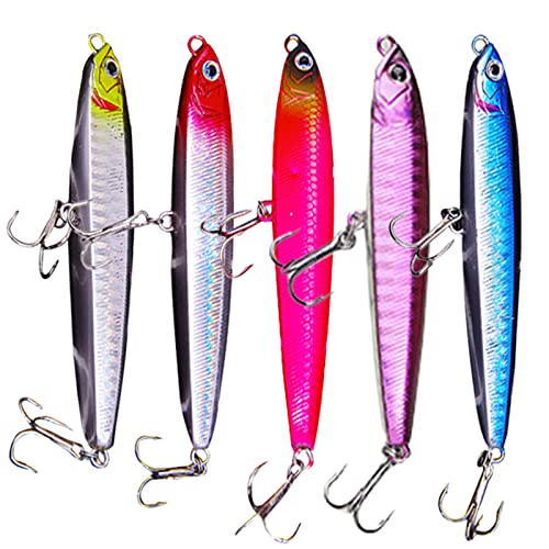 Señuelos de Pesca Mar Señuelos Cebos Artificiales 3X Gancho Reforzado Set Cebos Artificiales 10 Gramos 8cm un Regalo para los Amantes de la Pesca Articulos de Pesca 5 Piezas