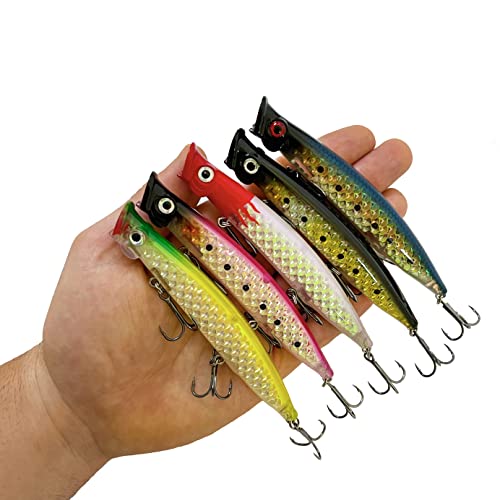 Señuelos de Pesca para Superficie – Popper – Pack de Pesca Catching/Spinning – señuelos flotantes Artificiales – señuelos Lucio/Black Bass/lubina – Pesca mar – 11 cm y 14 Gramos