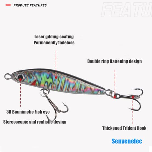 senvenelec - Juego de 6 señuelos (14 g) de pesca 3D Eye, señuelos metálicos, adecuado para capas de agua superior, media e inferior.