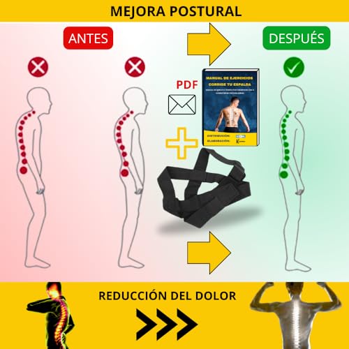 SERR-AL Corrector Postura Espalda Para Hombre Y Mujer. con Cinta Correctora Ajustable Para Mantener la Postura. corrector De Espalda con Guía De Ejercicio Y Alivio De Dolor, Cervicales Y Hombros.