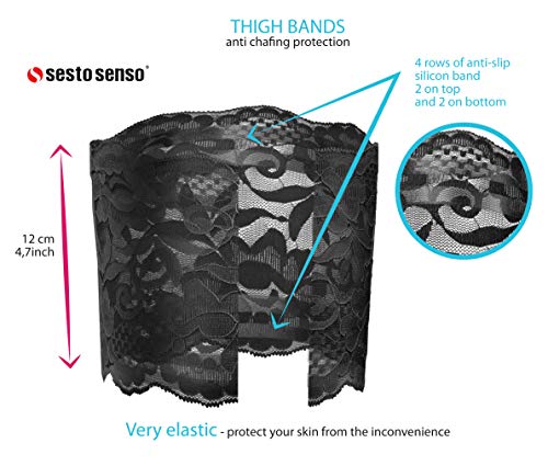 Sesto Senso Sexy Muslo Bandas de Encaje Elásticas Antirozaduras con Cuatro Tiras de Silicona Negro 60-65