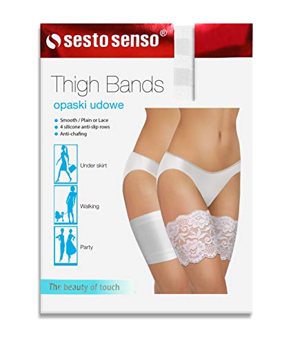 Sesto Senso Sexy Muslo Bandas de Encaje Elásticas Antirozaduras con Cuatro Tiras de Silicona Negro 60-65