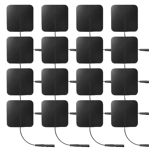 Set de 16 Electrodos Boston Tech. Pads 5x5 cm. Compatibles con Electro Estimuladores TENS EMS de Conector 2 mm Tipo Pigtail (Clavija). Reutilizables con Óptima Adherencia. No Requiere Gel.