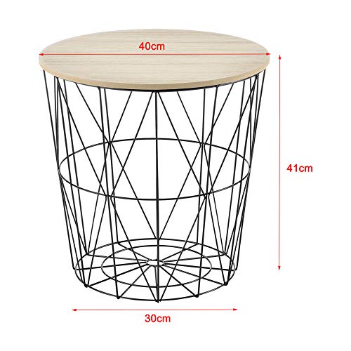 Set de 2X Cestas de Metal con bandejas extraíbles Mesa Baja Mesa Auxiliar para Almacenar Mesas de té y café Mesas de Centro Negro y Color de Madera