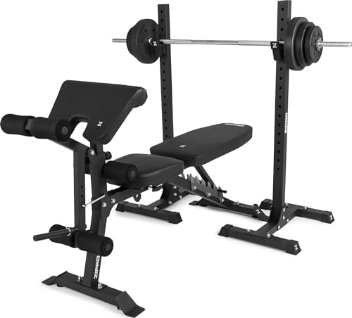 Set Superset de Banca de Pesas Olímpica Zipro: Banco con Beinentwickler, Curlpult y Soporte, Ajustable con Capacidad de 270kg, Estación de Entrenamiento Multifuncional con Respaldo y Cojín de Asiento