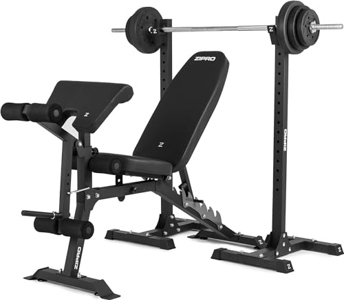 Set Superset de Banca de Pesas Olímpica Zipro: Banco con Beinentwickler, Curlpult y Soporte, Ajustable con Capacidad de 270kg, Estación de Entrenamiento Multifuncional con Respaldo y Cojín de Asiento