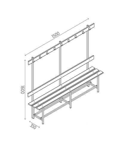 SETROC | Bancos de Madera con Perchero para Vestuarios | Banco para Vestuario con Estructura de Acero | Desmontados (1500x1600x350)