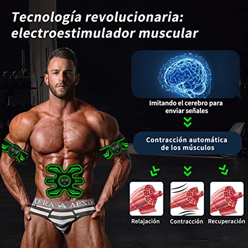 SEVEKO Electroestimulador Muscular Abdominales, EMS Estimulador Abdominal, Abdominales en Casa, Cinturon Electroestimulador Abdominales, 8 Modos y 15 Intensidades, 10 Hidrogeles de Repuesto, Unisex