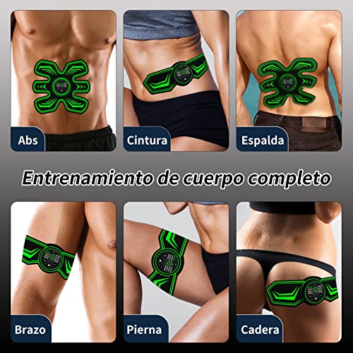 SEVEKO Electroestimulador Muscular Abdominales, EMS Estimulador Abdominal, Abdominales en Casa, Cinturon Electroestimulador Abdominales, 8 Modos y 15 Intensidades, 10 Hidrogeles de Repuesto, Unisex