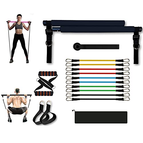 Sfeexun Pilates Bar Kit, Pilates Reformer Equipment Pilates Toning Bar, Banda de Resistencia con Correas para Pies Anclaje de Puerta para Ejercicio de Cuerpo Completo