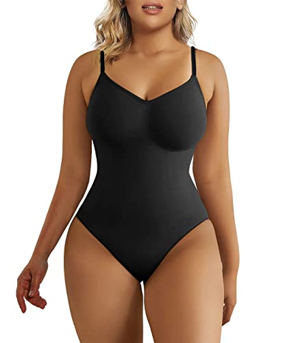 SHAPERX Body Moldeador Mujer Shapewear Fajas Reductoras Control de Abdomen Bodysuit lnvisible Posparto, UK-SZ5215-Black-S/M