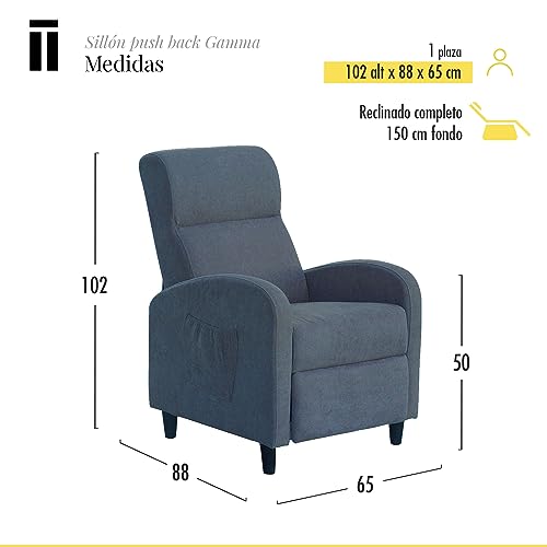 SHIITO - Sillón Relax con Sistema Push Back 3 Posiciones - Modelo Gamma | Reclinamiento Manual y Tapizado en Tela Gris Oscuro