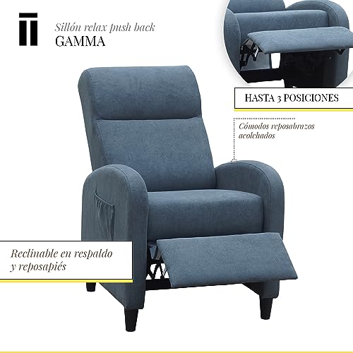 SHIITO - Sillón Relax con Sistema Push Back 3 Posiciones - Modelo Gamma | Reclinamiento Manual y Tapizado en Tela Gris Oscuro