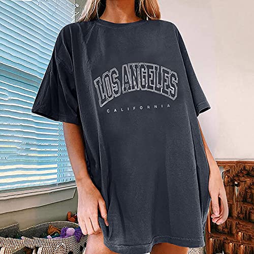 SHOBDW Camisetas Manga Corta Mujer Adolescente Moda Pullover Deportiva Talla Grande Hip Hop 2021 Nuevo Camisetas Oversized Cuello O Estilo Deportivo Camisetas Liquidación Venta(Gris3,XXL)