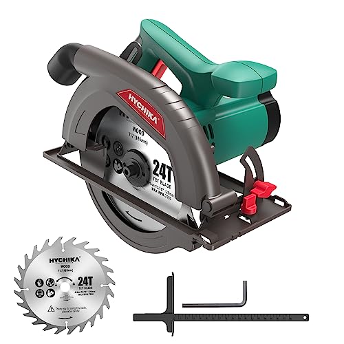 Sierra Circular HYCHIKA 1300W 4500RPM 185mm Mini Sierra Circular, Motor de alta Potencia, Profundidad de corte 65mm (90º), 45mm (45º), Extracción de Polvo, 2M Cable, para Corte de Madera/Plástico