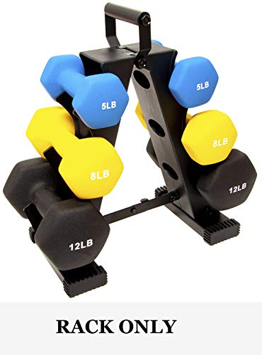 Signature Fitness BalanceFrom - Soporte plegable de acero sólido para mancuernas con asa, marco A, capacidad de 150 libras