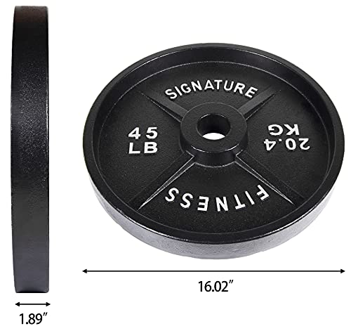 Signature Fitness Deep Dish - Discos olímpicos de hierro fundido de 5 cm con revestimiento E, color negro