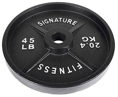 Signature Fitness Deep Dish - Discos olímpicos de hierro fundido de 5 cm con revestimiento E, color negro