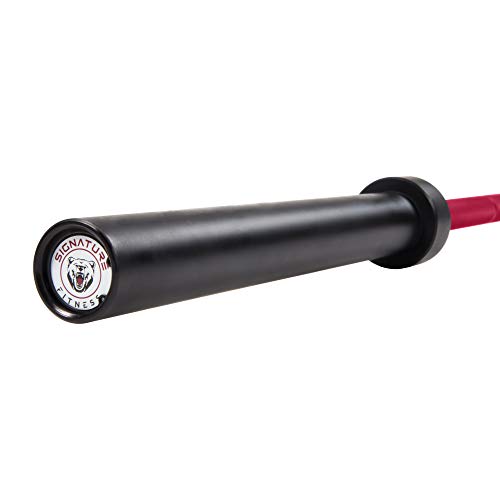 Signature Fitness Olympic Cerakote Barbell – para gimnasios domésticos y comerciales, resistencia a la tracción de 190 K PSI nominal para hasta 1.5 libras de capacidad, rojo