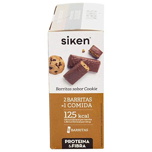 Siken SUSTITUTIVO- Barritas Sustitutivas, 1 barrita sustituye 1 comida, Sabor Cookie, Caja 8 Unidades