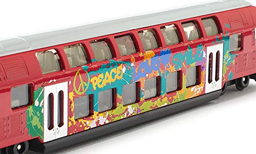 siku 1791 Tren de dos plantas, Diseño grafiti, Compatible con otros juguetes siku, 1:87, Metal/Plástico, Rojo