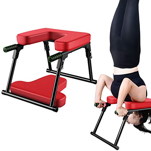 Silla de Inversión de Yoga,Taburete de Apoyo de Silla Invertido Asistido por Yoga Multifunción para Fitness con Diseño de Pasamanos de Seguridad para Ejercicios de Gimnasio en Casa (Red and Black)