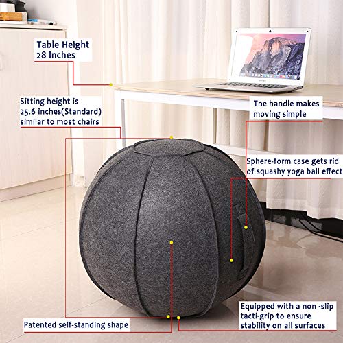 Silla ergonomica Oficina Silla de Bola sentada 65cm Fieltro Cubierta de Pelota de Yoga Pelota de Pilates Pelota de Fitness para Embarazo con Mango Antideslizante (Manga de Bola)