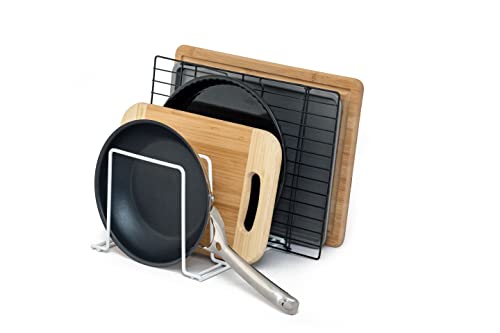 simplywire – Soporte para bandejas de Horno y Tablas de Cortar - Almacenamiento de sartenes - Organizador para armarios de Cocina – Blanco