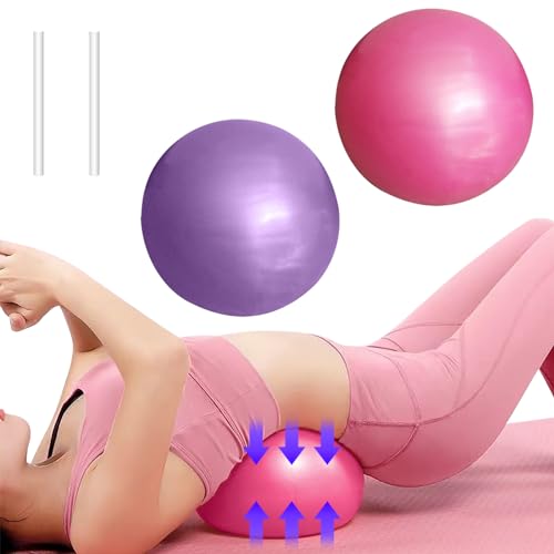 Simsky 2 Mini Pelotas de Pilates de 25 cm, Pelotas de Gimnasia Pequeñas de PVC Antiexplosión, Pelota de Yoga, Accesorios de Fitball Pilates para Ejercicios, Masajes, Equilibrio, con Tubo Inflable