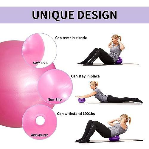 Simsky 2 Mini Pelotas de Pilates de 25 cm, Pelotas de Gimnasia Pequeñas de PVC Antiexplosión, Pelota de Yoga, Accesorios de Fitball Pilates para Ejercicios, Masajes, Equilibrio, con Tubo Inflable