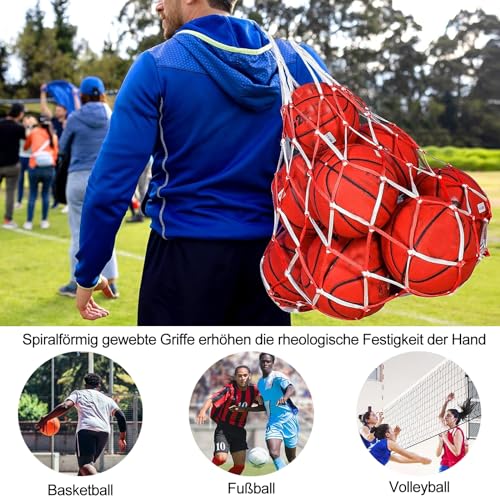 sinzau Red de nailon para balones de 10 – 15 pelotas, bolsa de malla portátil con asa engrosada, bolsa de malla para fútbol, baloncesto, voleibol, rugby, baloncesto, baloncesto, baloncesto,