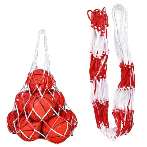 sinzau Red de nailon para balones de 10 – 15 pelotas, bolsa de malla portátil con asa engrosada, bolsa de malla para fútbol, baloncesto, voleibol, rugby, baloncesto, baloncesto, baloncesto,